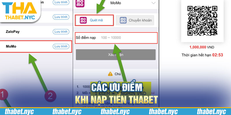 Các ưu điểm khi nạp tiền Thabet