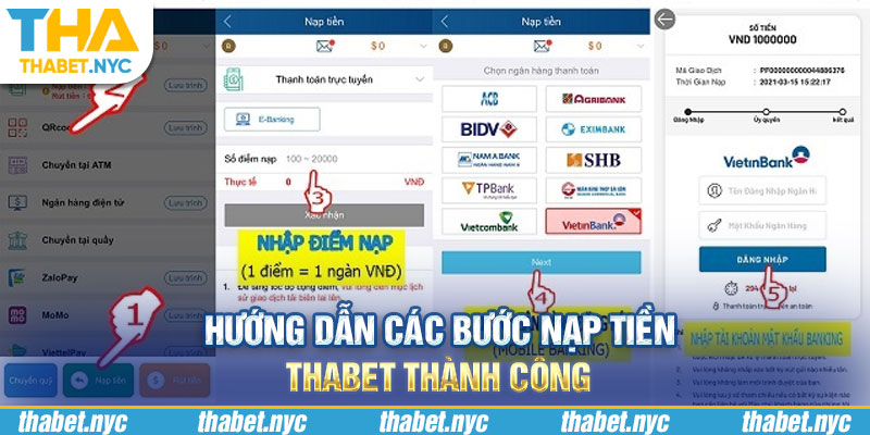 Hướng dẫn các bước nạp tiền Thabet thành công