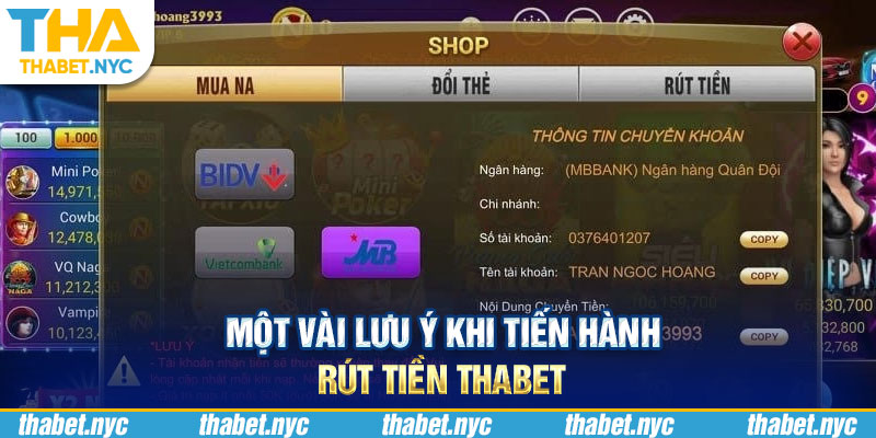 Một vài lưu ý khi tiến hành rút tiền Thabet